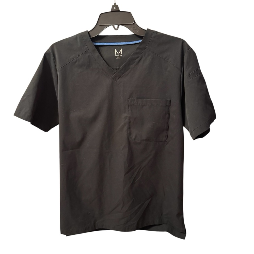 Medelita Black Scrub V-Neck Short Sleeve Shirt Size Small